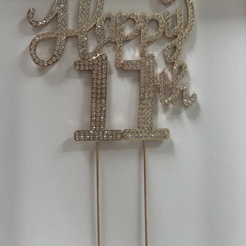 Cake topper Happy 11th  birthday- Gold WithCrystals